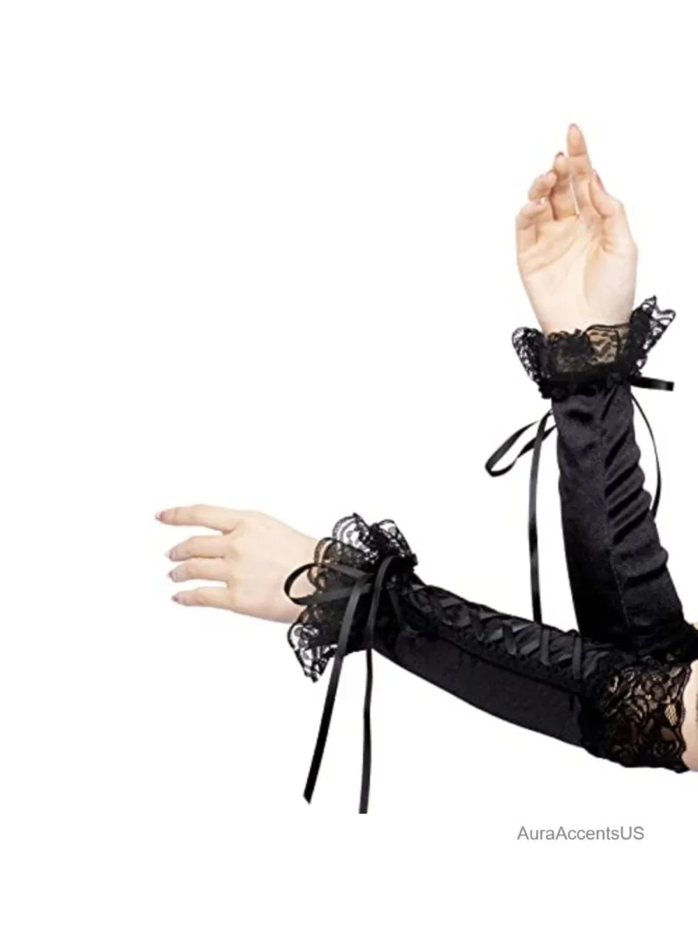 Fingerless Satin Lace Up Arm Warmer Costume Gloves